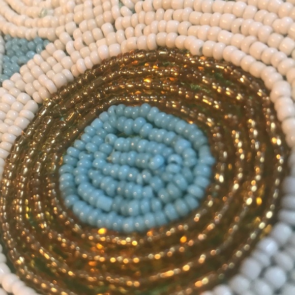 Beaded Circles Coin Purse in Aqua, White & Gold - Picture 4 of 5